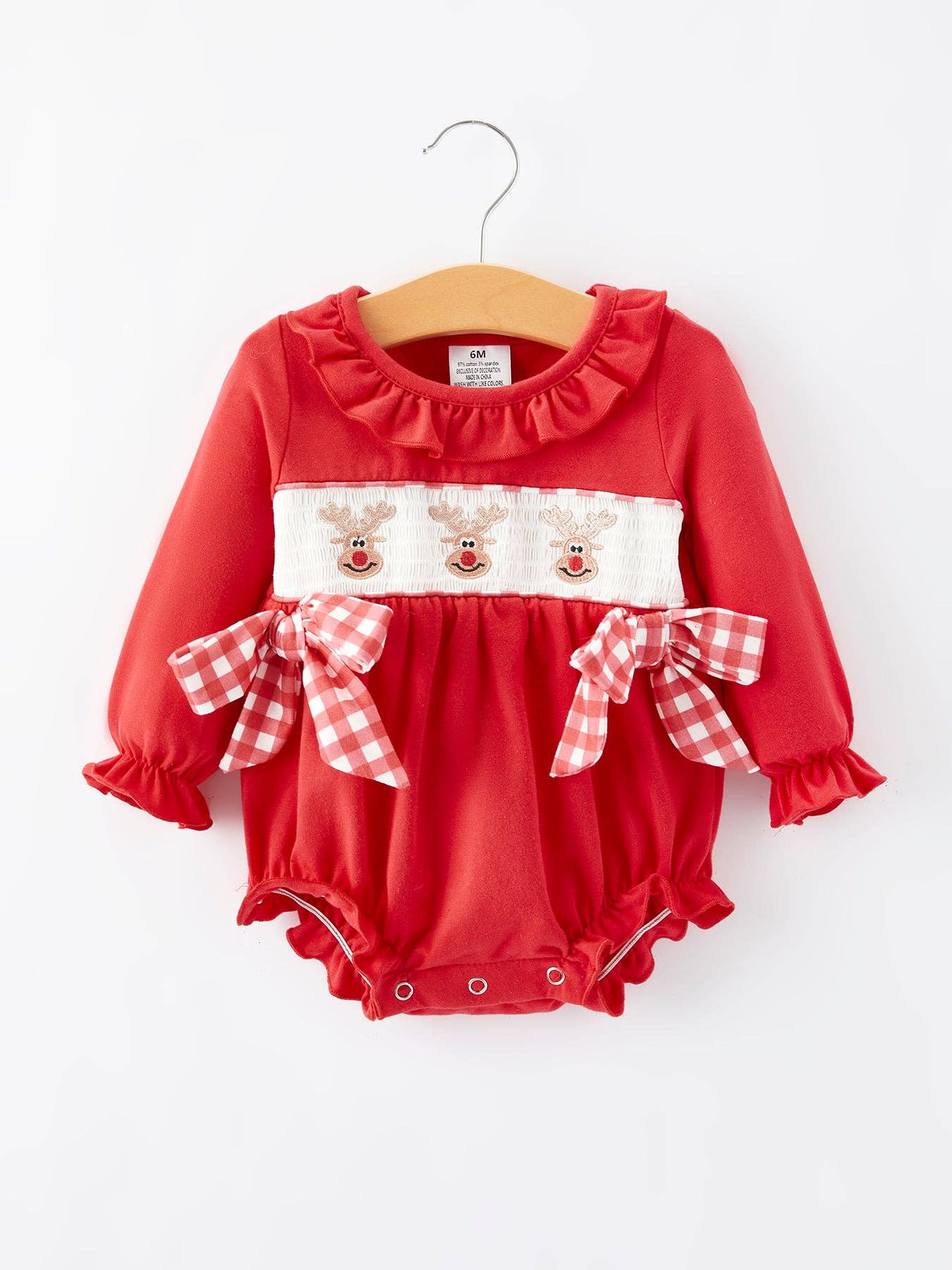 Christmas Smocking Embroidery Bow Girls Romper Sutton Jane Baby Co Christmas Smocking Embroidery Bow Girls Romper Sutton Jane Baby Co